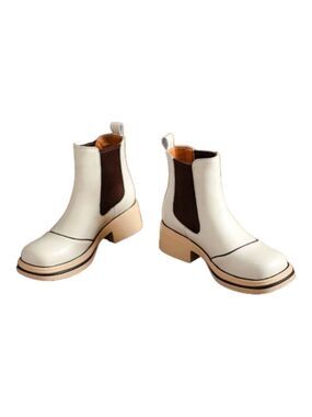 YOUTHJUNE Rice White Contrast Leather Bootie - Women